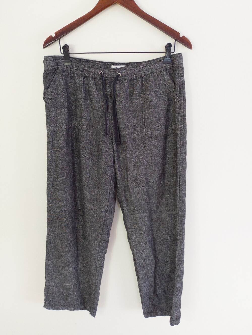 Da-SH Linen Blend Drawstring Crop Pants Charcoal Grey Size Medium